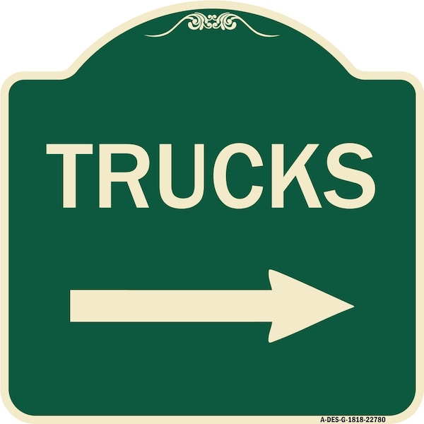 Trucks Trucks With Right Arrow Heavy-Gauge Aluminum Architectural Sign, 18" x 18", G-1818-22780